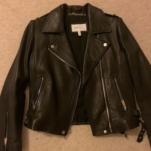 BCBG Black Leather Motorcycle Jacket. Like new, only worn once. Size Medium